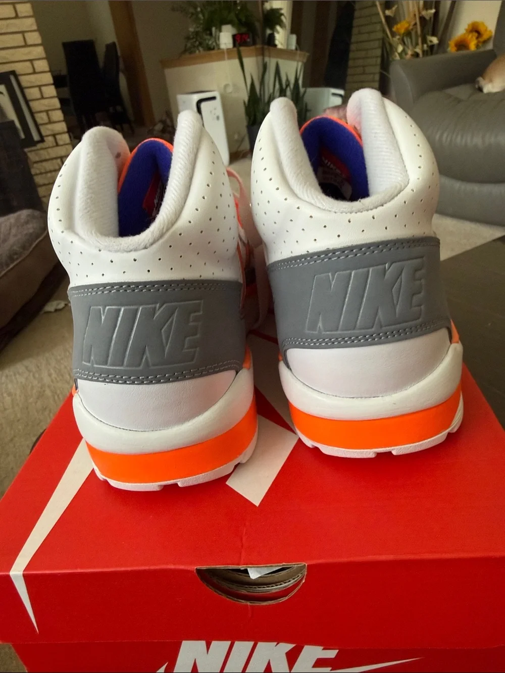 Men’s White and Orange Athletic Sneakers - Lightweight Sports Shoes